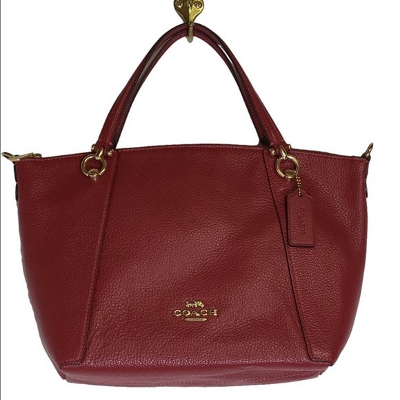 Coach Handbags - Coach Kacey Pebbled Leather Satchel Handbag Red Gold Hardware Crossbody